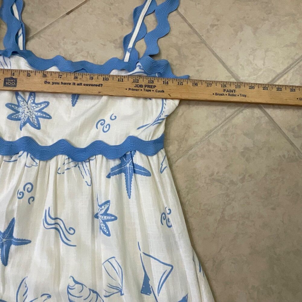Anthropologie By The River Tiered Midi Dress Size Small Blue shells white smock - Picture 9 of 11